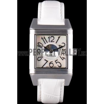 Jaeger le Coultre Reverso Squadro Lady White Leather Strap Pearl Dial 41970