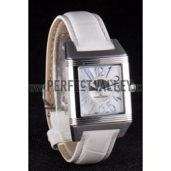 Jaeger le Coultre Reverso Squadro Lady White Leather Strap Pearl Dial 41970