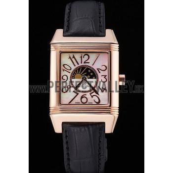 Jaeger le Coultre Reverso Squadro Lady Black Leather Strap Pearl Dial 41966