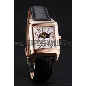 Jaeger le Coultre Reverso Squadro Lady Black Leather Strap Pearl Dial 41966