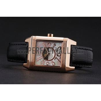 Jaeger le Coultre Reverso Squadro Lady Black Leather Strap Pearl Dial 41966