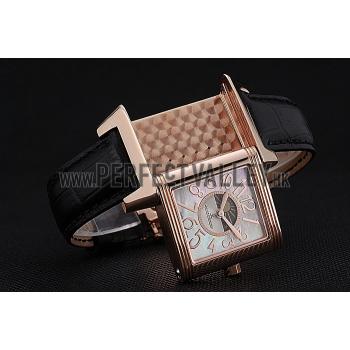 Jaeger le Coultre Reverso Squadro Lady Black Leather Strap Pearl Dial 41966