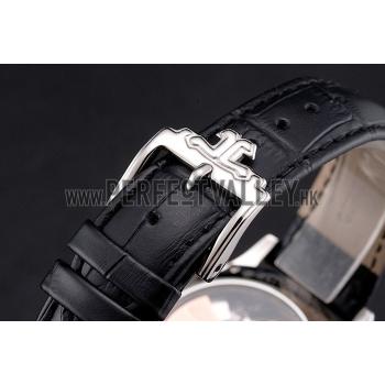 Jaeger LeCoultre Master Moonphase Tourbillon Black Dial Stainless Steel Case Black Leather Strap Replica