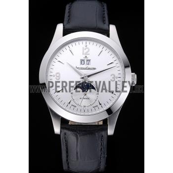 Jaeger LeCoultre Rendez-Vous Night And Day White Dial Black Leather Bracelet 622082