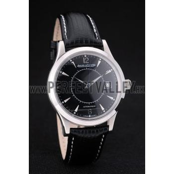 Jaeger Le Coultre Swiss Master Control Stainless Steel Bezel Black Leather Strap 7593