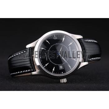 Jaeger Le Coultre Swiss Master Control Stainless Steel Bezel Black Leather Strap 7593