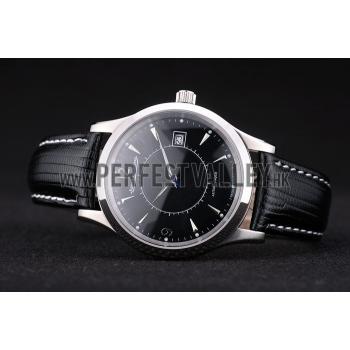 Jaeger Le Coultre Swiss Master Control Stainless Steel Bezel Black Leather Strap 7593