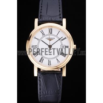 Longines La Grande Classique Round White Dial Gold Case Black Leather Band    622382