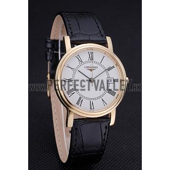 Longines La Grande Classique Round White Dial Gold Case Black Leather Band    622382