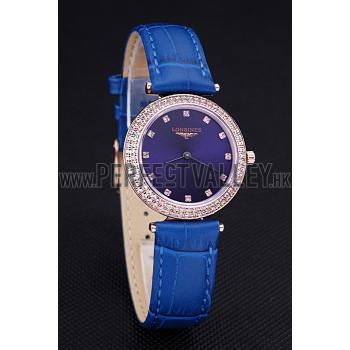 Replica Longines La Grande Classique Blue Round Dial Diamond Case Diamond Numerals Blue Leather Band  622386