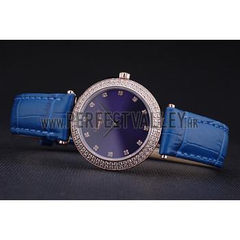 Replica Longines La Grande Classique Blue Round Dial Diamond Case Diamond Numerals Blue Leather Band  622386