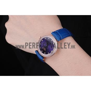 Replica Longines La Grande Classique Blue Round Dial Diamond Case Diamond Numerals Blue Leather Band  622386