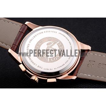 Longines Column Wheel White Dial Gold Case Brown Leather Strap Replica