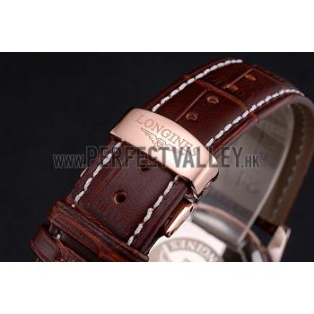 Longines Column Wheel White Dial Gold Case Brown Leather Strap Replica