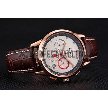 Longines Column Wheel White Dial Gold Case Brown Leather Strap Replica