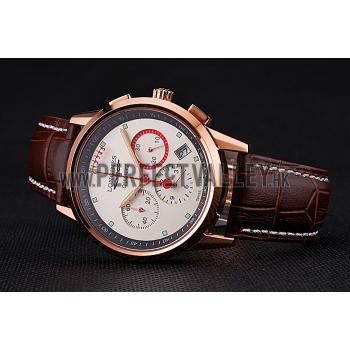 Longines Column Wheel White Dial Gold Case Brown Leather Strap Replica