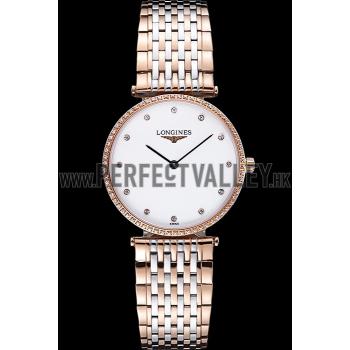 Longines La Grande Classique Rose Gold White Dial Diamond Bezel Homme  622105