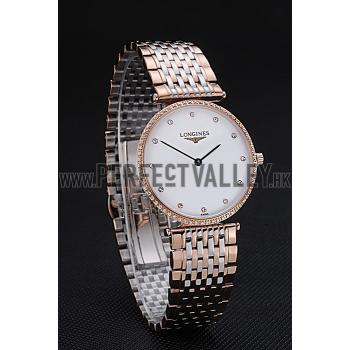 Longines La Grande Classique Rose Gold White Dial Diamond Bezel Homme  622105