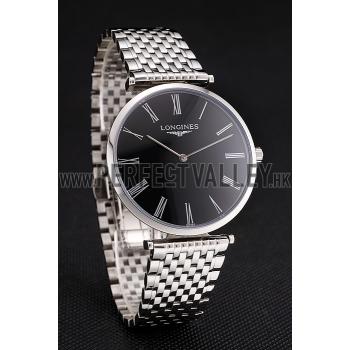 Replica Swiss Longines Grande Classique Black Dial Roman Numerals Stainless Steel Case And Bracelet