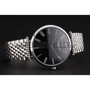 Replica Swiss Longines Grande Classique Black Dial Roman Numerals Stainless Steel Case And Bracelet