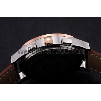 Longines Column Wheel Black Dial Two Tone Case Brown Leather Strap