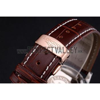 Longines Column Wheel Black Dial Two Tone Case Brown Leather Strap