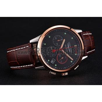 Longines Column Wheel Black Dial Two Tone Case Brown Leather Strap