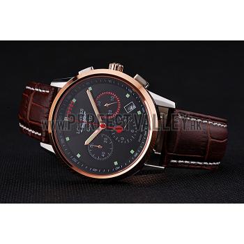 Longines Column Wheel Black Dial Two Tone Case Brown Leather Strap