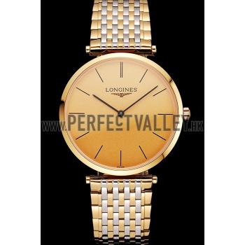 Swiss Longines Grande Classique Gold Dial Gold Case Two Tone Bracelet