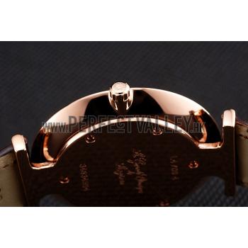 Swiss Longines Grande Classique White Dial Roman Numerals Rose Gold Case Brown Leather Strap