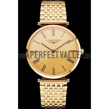 Swiss Longines Grande Classique Gold Dial Roman Numerals Gold Case And Bracelet Replica