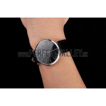 Replica Swiss Longines Grande Classique Black Dial Stainless Steel Case Black Leather Strap