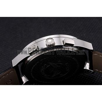 Longines Column Wheel Black Dial Silver Stainless Steel Case Black Leather Strap