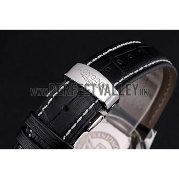 Longines Column Wheel Black Dial Silver Stainless Steel Case Black Leather Strap