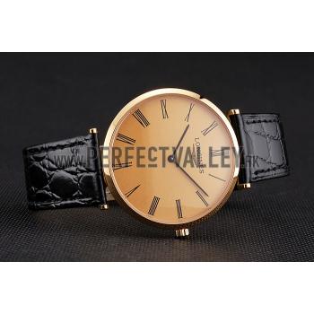 Swiss Longines Grande Classique Gold Dial Roman Numerals Gold Case Black Leather Strap