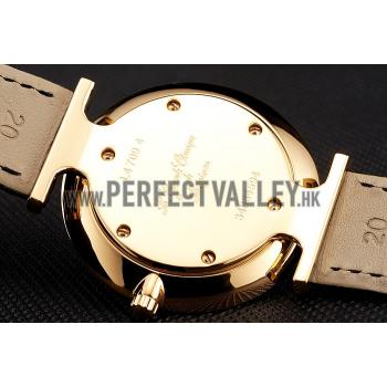 Swiss Longines Grande Classique Gold Dial Roman Numerals Gold Case Black Leather Strap