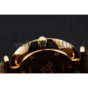 Swiss Longines Grande Classique Gold Dial Roman Numerals Gold Case Black Leather Strap