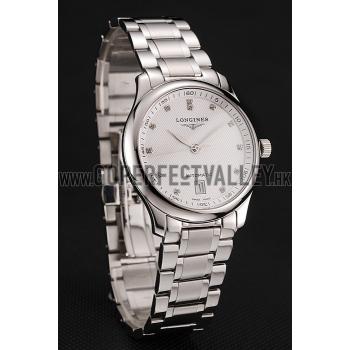 Swiss Longines Master White Dial Diamond Hour Markers Stainless Steel Bracelet 1453927