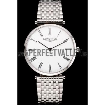 Swiss Longines Grande Classique White Dial Roman Numerals Stainless Steel Case And Bracelet