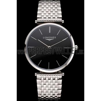 Swiss Longines Grande Classique Black Dial Stainless Steel Case And Bracelet