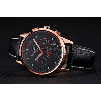 Longines Column Wheel Black Dial Gold Case Black Leather Strap