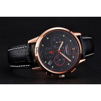 Longines Column Wheel Black Dial Gold Case Black Leather Strap