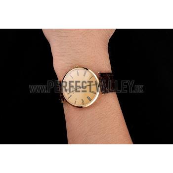 Cheap Swiss Longines Grande Classique Gold Dial Roman Numerals Gold Case Brown Leather Strap