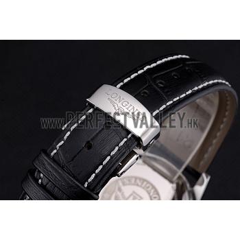 Longines Column Wheel White Dial Silver Stainless Steel Case Black Leather Strap