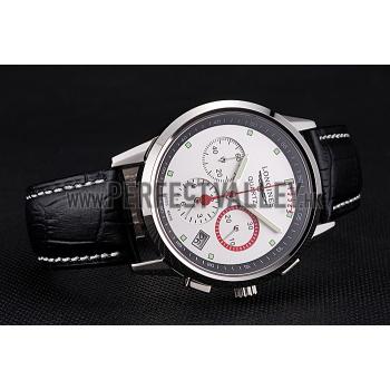 Longines Column Wheel White Dial Silver Stainless Steel Case Black Leather Strap