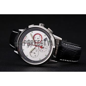 Longines Column Wheel White Dial Silver Stainless Steel Case Black Leather Strap