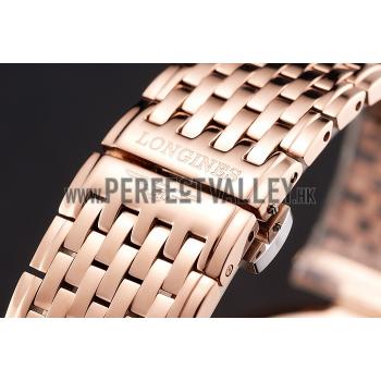 Replica Swiss Longines Grande Classique White Dial Roman Numerals Rose Gold Case And Bracelet