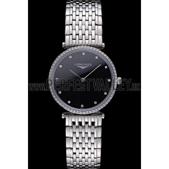 Longines La Grande Classique Stainless Steel Black Dial Diamond Bezel Homme  622107 Replica