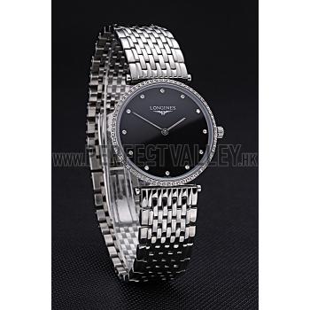 Longines La Grande Classique Stainless Steel Black Dial Diamond Bezel Homme  622107 Replica