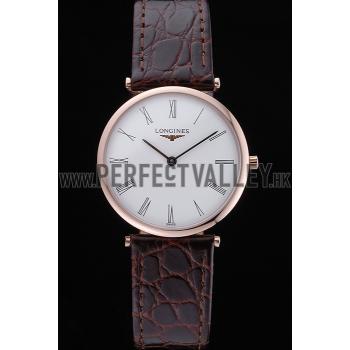 Replica Longines La Grande Classique White Dial Brown Leather Band Homme  622136